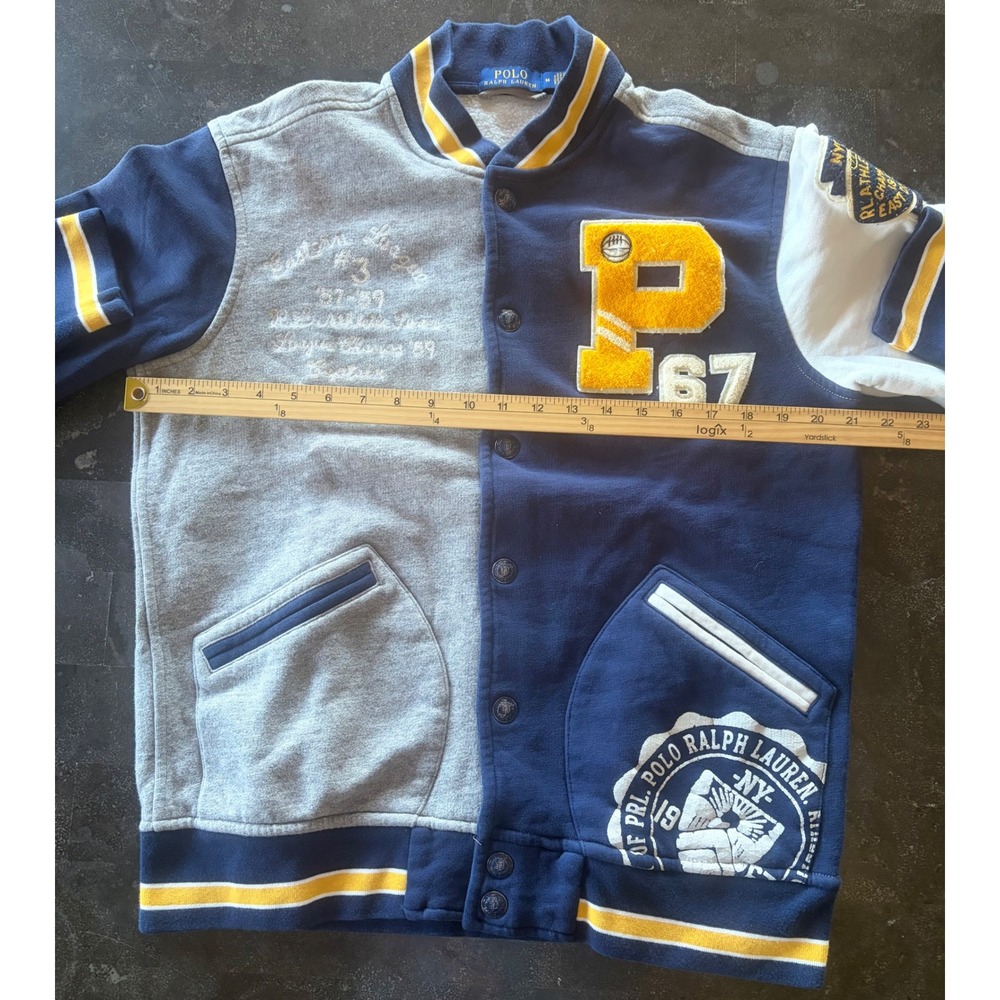 Polo Ralph Lauren Mens M Fleece Varsity Jacket Navy Grey P67 Patch Letterman RL - Picture 10 of 10